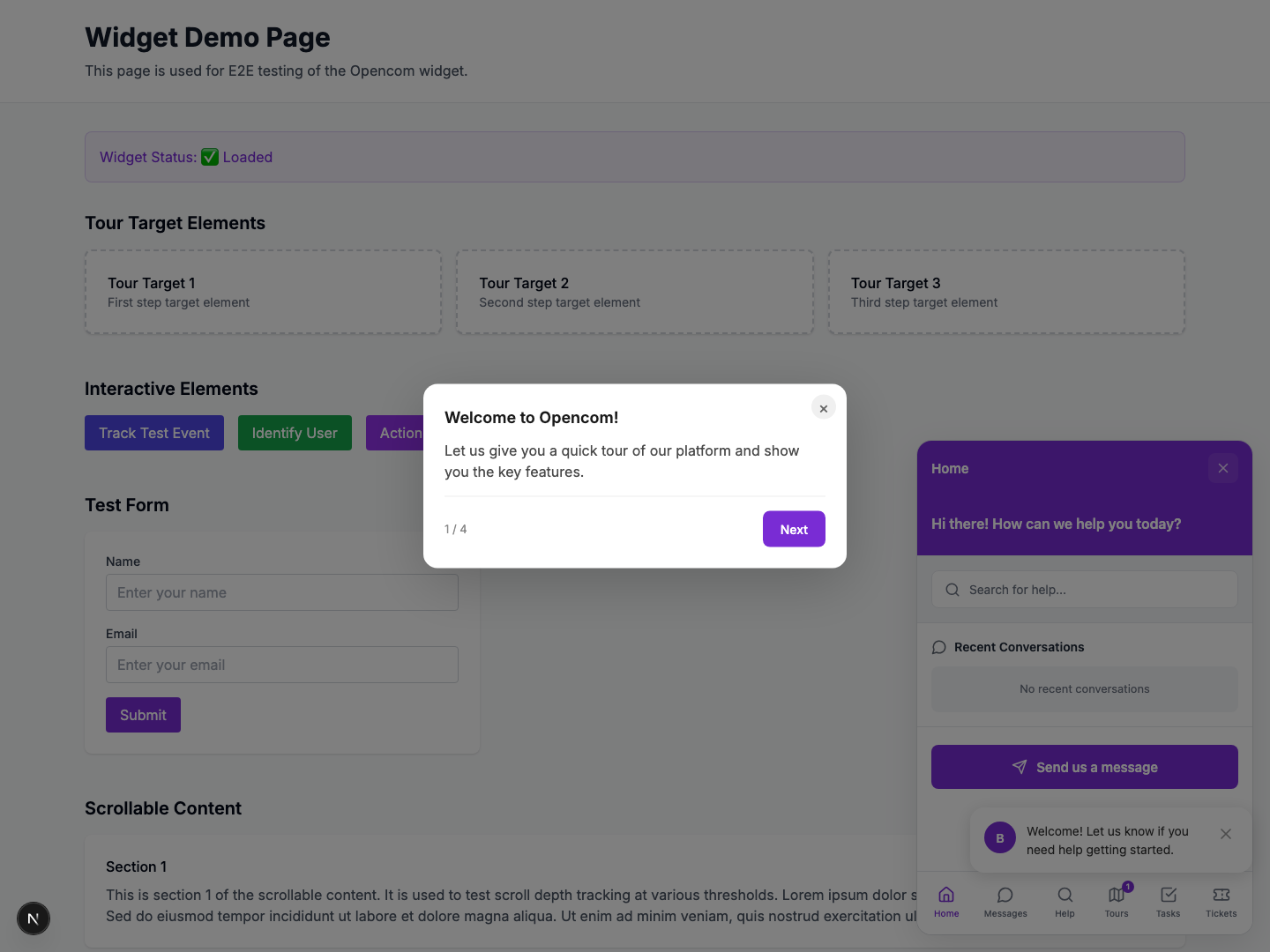Widget showing a product tour step